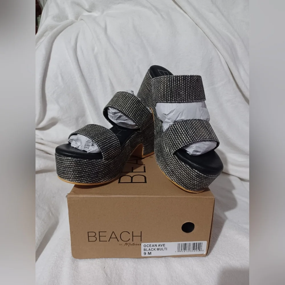 NIB Ocean Ave Platform Sandal Size 9M In Black Multi By Beach By Matisse